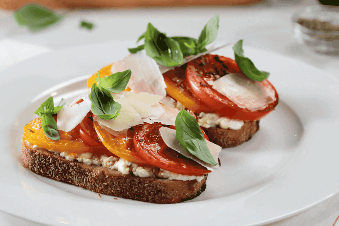 Roasted Tomato, Goat Cheese, Balsamic, and Basil Sandwich Stonemill